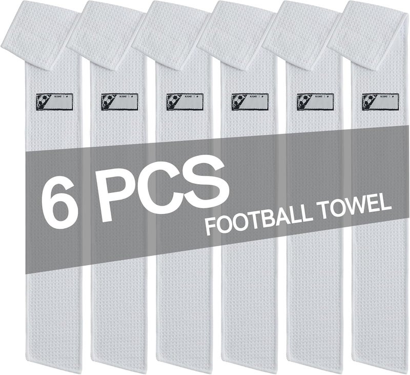 CYCLXY 6 Pcs White Thin Football Towels with Hook & Loop,Microfiber Football Twels Bulk,Clean Hands Sports Towel,Football Equipment Accessory - Image 1